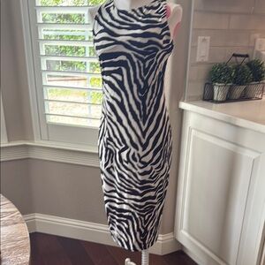 NWT White House Black Market Zebra Print Sleeveless Midi Dress, Size Small
